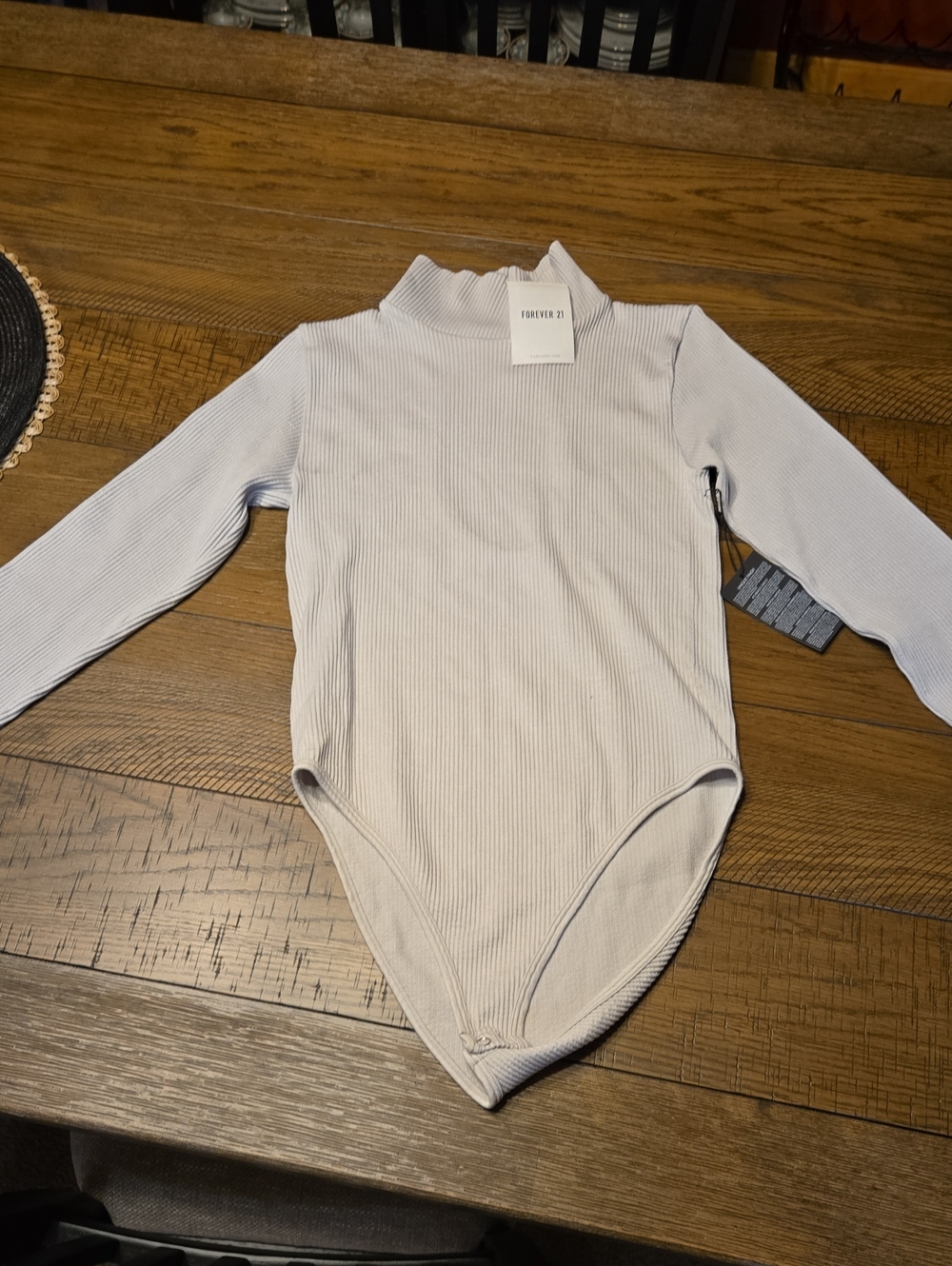 Forever 21 Woman's Gray Light Lavender Ribbed Mock Neck One-Piece